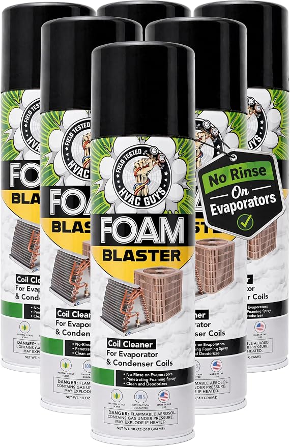 Leak Saver Foam Blaster AC Coil Cleaner Foam Spray | HVAC Coil Cleaner for AC Unit | Professional Deep-Penetrating Formula for Evaporator (No Rinse) & Condenser (Light Rinse) - 6 Pack