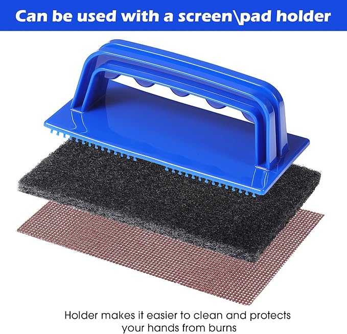 Reallnaive 31 Pcs Griddle Cleaning Kit Screen Holder Grill Screens Cleaning Pads Heavy Duty Abrasive Mesh Pads for Flat Tops, Cast Iron, Stainless Steel Griddle Cleaner Accessories Bundle (Blue)
