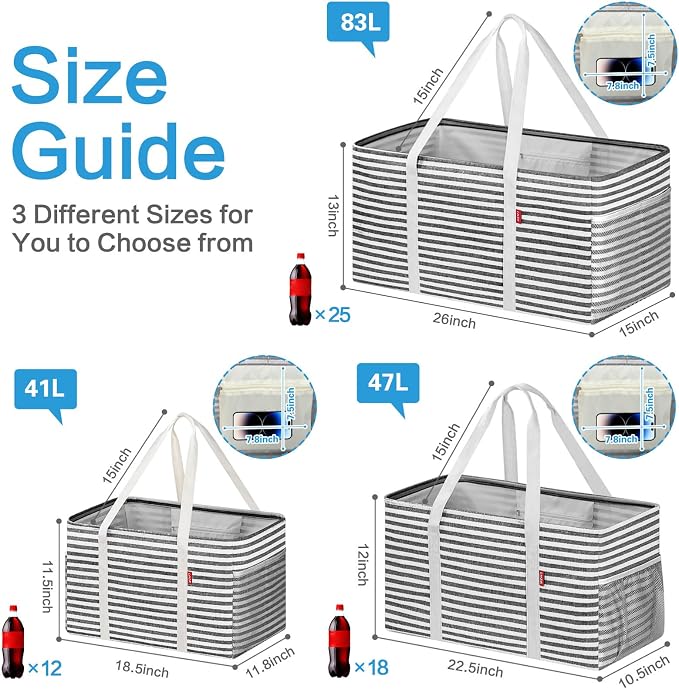 LHZK Standing Extra Large Utility Tote Bag with Metal Wire Frame and the Sides Rinforced, Extra Large Tote Bag with Handle, Reusable Grocery Bags Foldable, Beach Bag, Car Tote, Black | Metal Wire Frame
