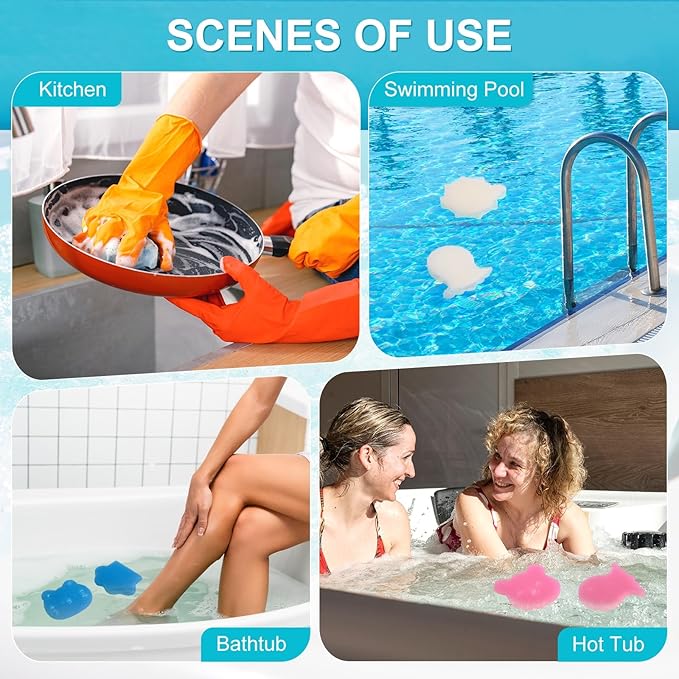 M METERXITY 40-Pack Hot Tub Scum Absorber, 12x12 Cm/4.7x4.7 Inch Sponge Little Bear Pattern Scum Balls for Spa, Bathtub and Swimming Pool to Soak Up Oils Bathtub Accessories [Pink]