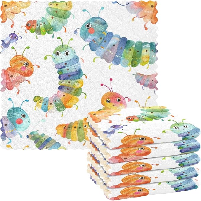 senya Kitchen Dishcloths, Watercolor Caterpillar Cloth Dish Towels 6 Pack Super Absorbent Dishtowels Reusable Cleaning Cloths