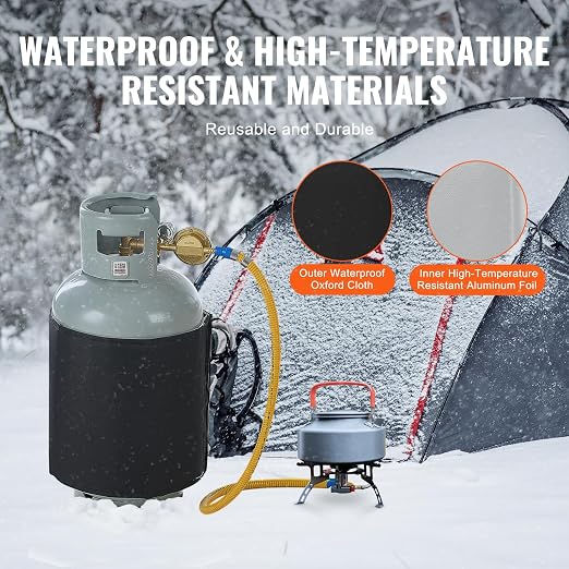 VEVOR Insulated Band Style Gas Cylinder Warmer, Fits 40Lbs Gas Tank 120W Propane Heater, Tested to UL 499 Standard, FCC Listed, Durable Waterproof Oxford Fabric, Fixed Internal Thermostat Max Temp 90℉