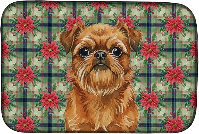 Caroline's Treasures Belge Brussels Griffon Christmas PoinsettIas Dish Drying Mat Absorbent Dish Drying Mat Pad for Kitchen Counter Dish Drainer Mat for Countertop, 14 x 21", Multicolor