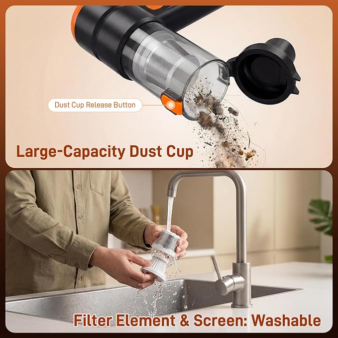 Handheld Car Vacuum Cleaner, Vacuum Portable Cordless 1 Hour Rapid Rechargeable with 20000PA Strong Suction, High Power Hand Held Vacuum with LED Light and Multi-Nozzles for Car, Home, Office, Pet