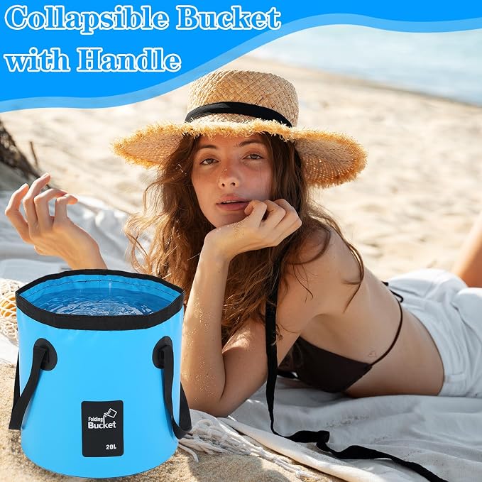 4 Pcs 5 Gallon Bucket Foldable Foldable Bucket with Handle 20L Outdoor Water Buckets Foldable for Camping Fishing Hiking to Hold Water Folding Container Carry Bag Lightweight