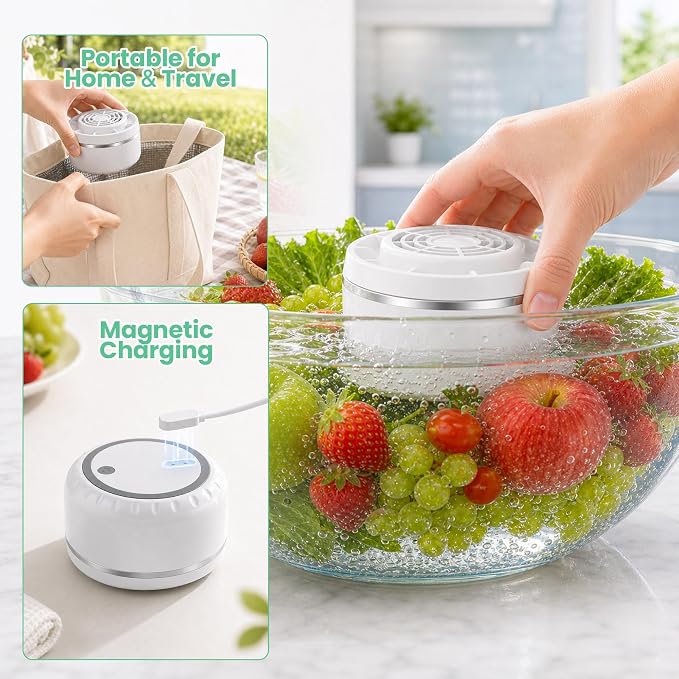 Fruit and Vegetable Washing Machine, Portable Cleaner Device with Advanced Purification Tech for Deep Cleaning Fruits, Vegetables & Seafood - IPX7 Waterproof, USB Rechargeable, Camping & Kitchen