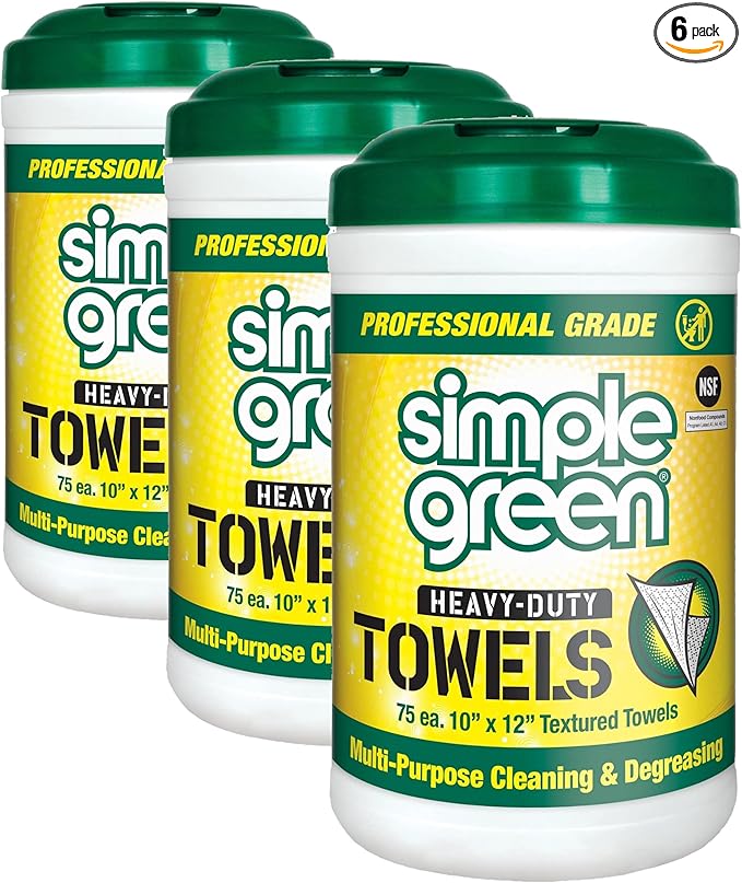 Simple Green Professional Grade Heavy-Duty Cleaning and Degreasing Towels,All-Purpose Cleaning Wipes,75 Count (Pack of 6)