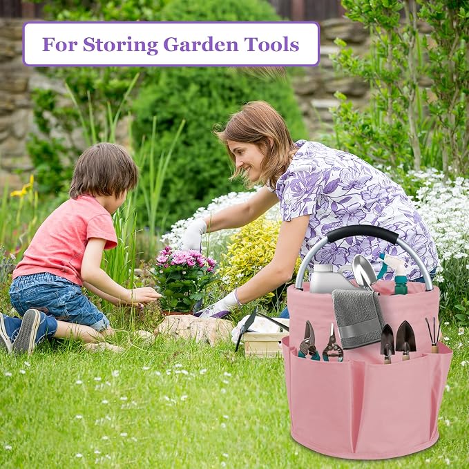 2Pack 17L Foldable Cleaning Supply Caddy for Family, Portable Shower Caddy with Handle and Pockets, Garden Tool Bag in 600D Oxford Fabric, Large Storage Basket for Dorm, Travel, Black + Pink