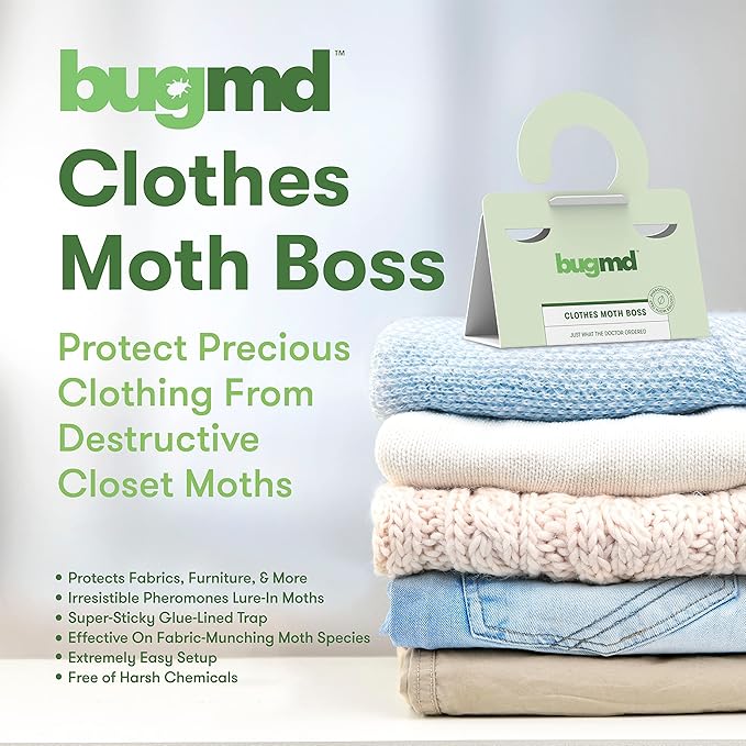 BugMD Clothes Moth Boss Traps (6 Count, Green) and Pantry Pest Patrol (6 Count, White) Bundle