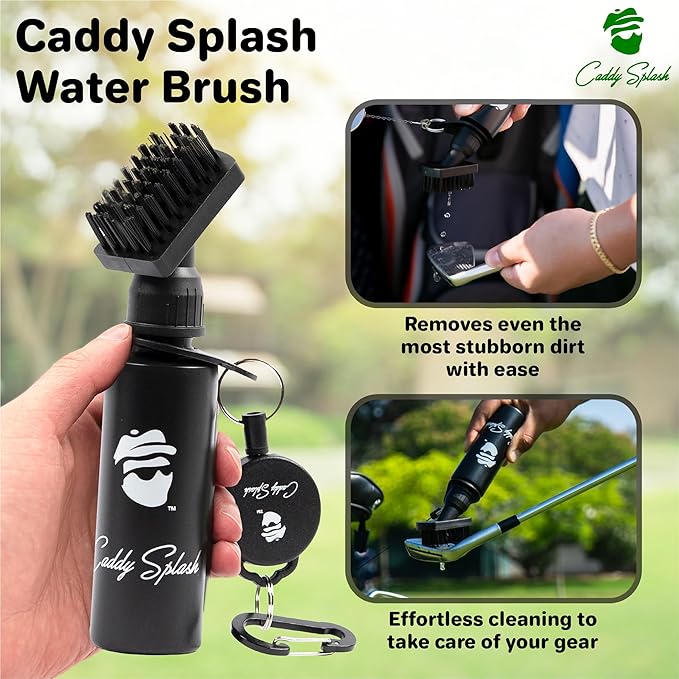 Original Golf Club Water Brush +Golf Pocket Mag Towel - Black Bundle