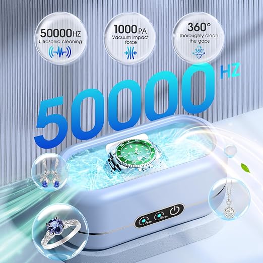 Professional Ultrasonic Jewelry Cleaner with Digital Timer,50KHz Ultrasonic Cleaner Machine with 304 Stainless Steel for Jewelry,Eyeglasses, Rings, Coin, Watch Strap, Dentures, Hygiene Items (Blue)