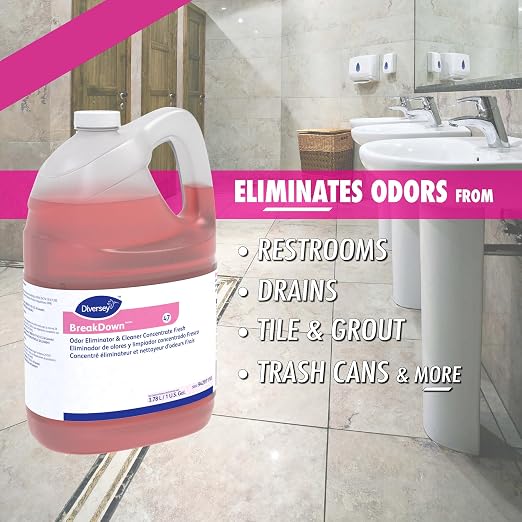 Diversey BreakDown Odor Eliminator & Cleaner Conc, Fresh, 1 gal, 4 Pack
