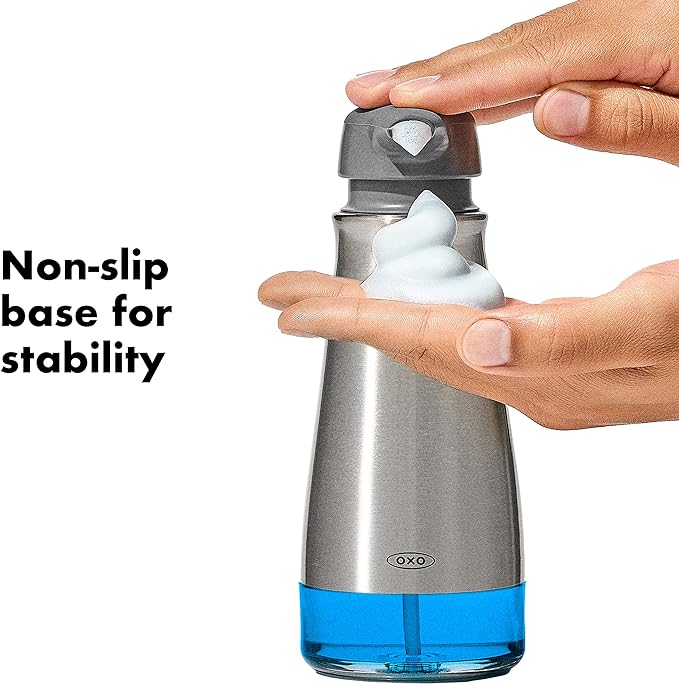 OXO Good Grips Stainless Steel Foaming Soap Dispenser and Stronghold Suction Sponge Holder