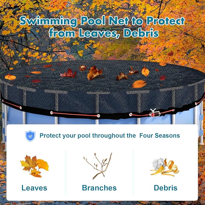 Round Leaf Cover for Above Ground Pool 24Ft Durable Black Mesh Swimming Pool Leaf Net Cover with Winch and Cable for Leaves and Debris for 21Ft Round Pools (Black, 21 Ft)