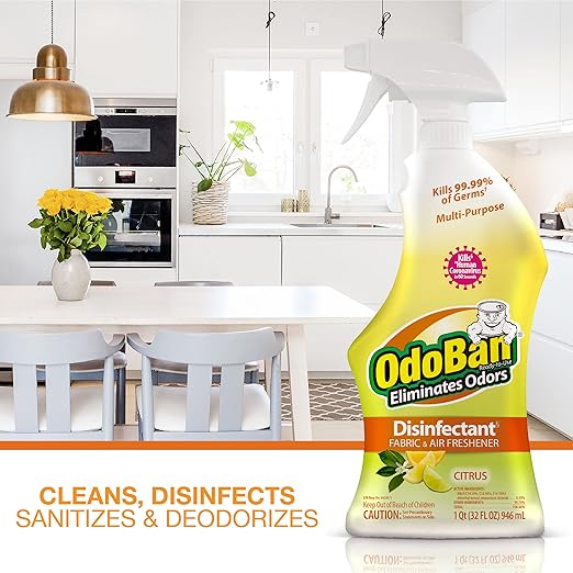 OdoBan Ready-to-Use Disinfectant and Odor Eliminator, Set of 3, 32 oz Spray, 1 Gallon Concentrate and 14 oz Solid Odor Absorber, Citrus Scent