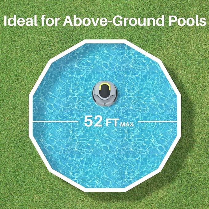 PoolPure Aquaguard SE II Cordless Robotic Pool Cleaner with 5000mAh Large Battery, 120-Min Operating Time, Adjustable Path Options for Above-Ground Pools and More (Grey-Yellow)