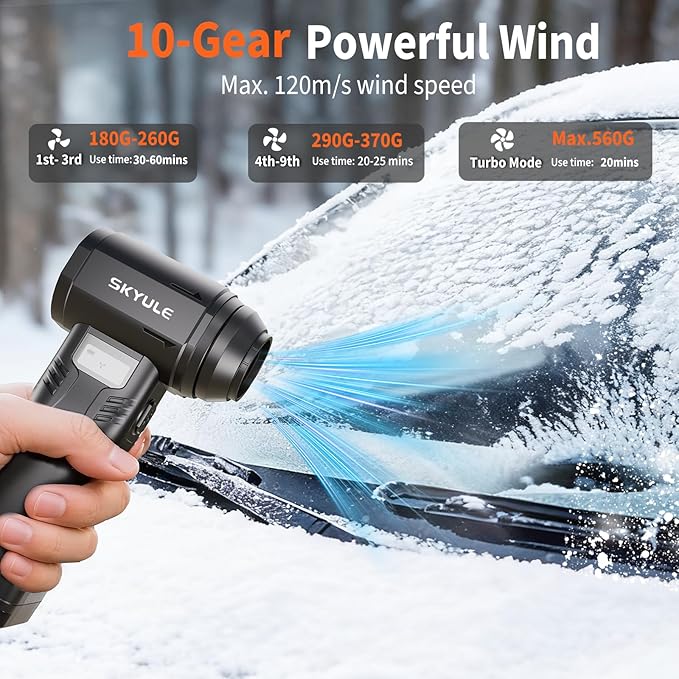 SKYULE RS30 Electric Air Duster, Compressed Air Duster 10000mAh Battery with Fast Charging, 10-Gear Adjustable Cordless Mini Blower, Electric Duster for PC Cleaning, Home, Outdoor Use