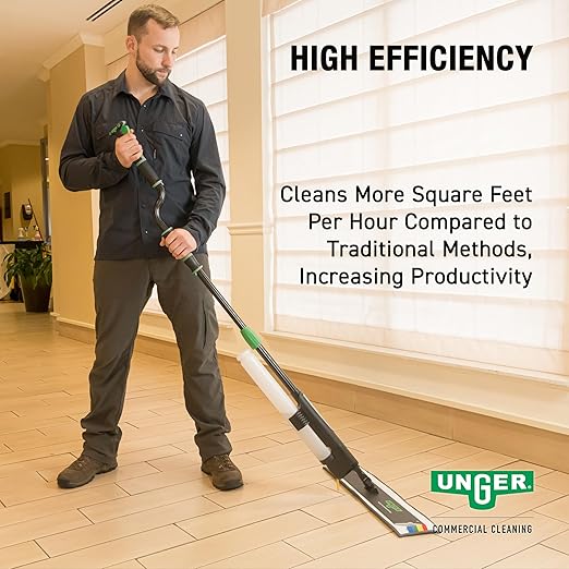 Unger Commercial Excella 18" Offset Starter Cleaning Kit - Ergonomic Floor Mop with Height Adjustable Pole and Refillable Dispensing Bottle - EFHC1