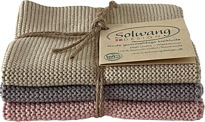 Solwang 3-Piece Danish Cotton Dishcloths in 100% Certified Organic Cotton Made in India (Nordic Floral Organic)