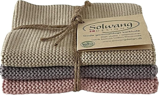 Solwang 3-Piece Danish Cotton Dishcloths in 100% Certified Organic Cotton Made in India (Nordic Floral Organic)