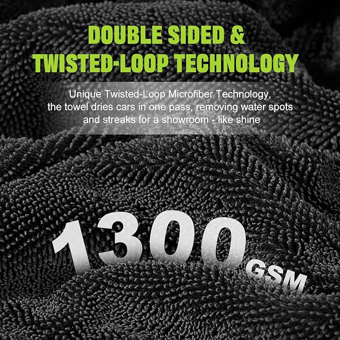 TTRCB 2 Pack 1300 GSM Car Drying Towels (36" x 24"), Microfiber Towels for Cars, Ultra-Absorbent, Streak Free, Car Wash Mitt, Car Detailing Supplies, Car Wash Kit, Car Cleaning Supplies Kit for SUV,RV