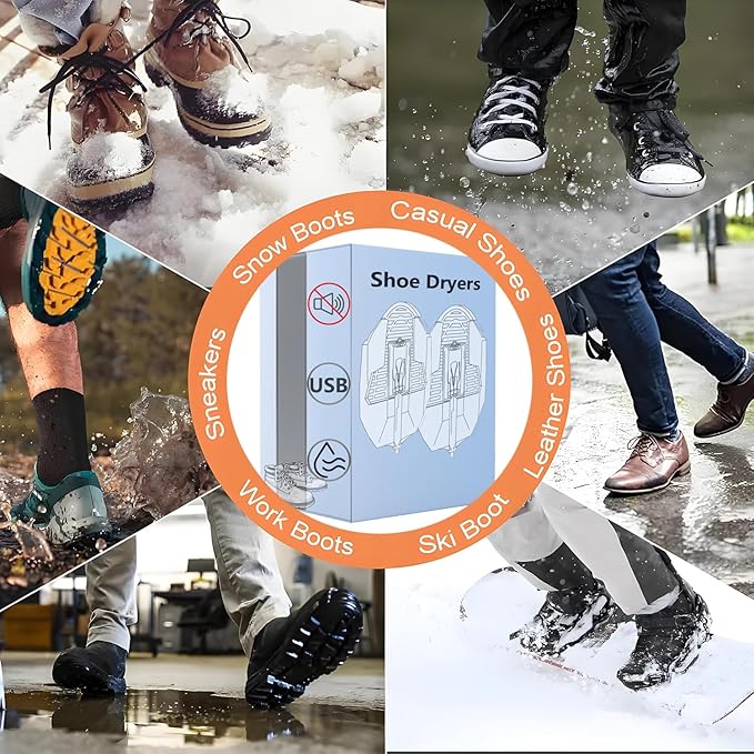 Shoe Dryers for Work Boots Portable Shoe Warmers & Dryer Boot Dryer for Smelly Shoes, Portable USB Powered Moisture & Odor Eliminator for Boots, Sneakers, Soccer Cleats, Travel-Ready Footwear Care