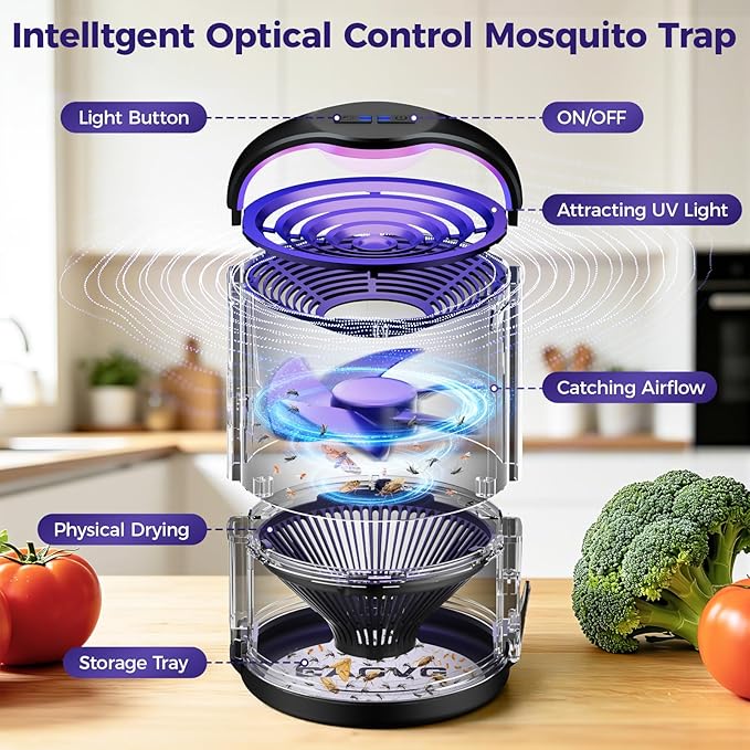 Fly Trap Indoor, Fruit Fly Traps for Indoors Flying Insect Gnat Traps for House Indoor with Adjustable Lighting, Bug Zapper Indoor, Gnat Killer Catcher with 10 Refills （Black）
