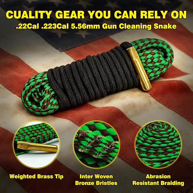 Gun Cleaning Kit for .22 .223Cal .22LR, 5.56 Cleaning kit with 30ml Gun Cleaning Oil, Gun Cleaning Snake, Cleaning Swabs, Bronze Bore Brush and Brass Jag Adapter with Portable Case