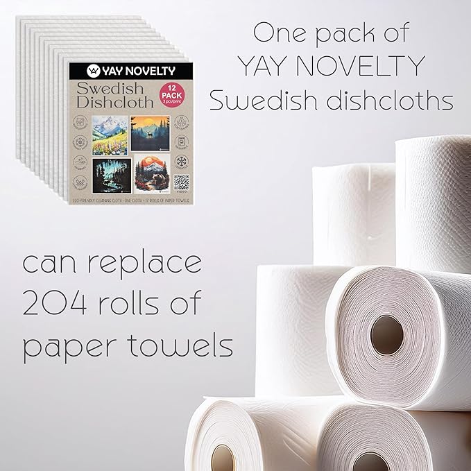 Swedish Dishcloths - 12 Pack | Made in Germany | Ultra-Absorbent, Reusable Cellulose Sponge Cloths for Kitchen | No-Odor, Eco-Friendly Cleaning Wipes | Water-Based Ink | Vintage Owl