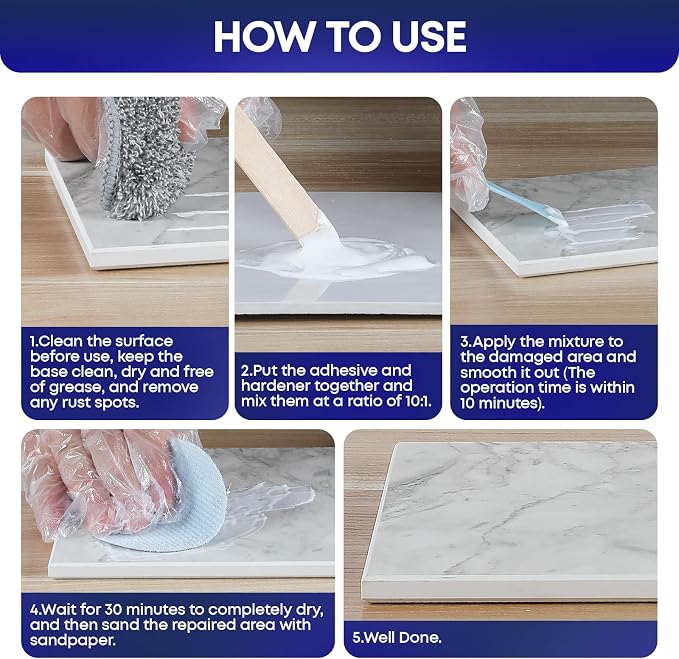 Marble and Granite Repair Kit (White) - 30-Min Quick-Drying Quartz Countertop Repair Kit on Quartz, Marble, Porcelain and Other Stone Surfaces - Granite Sealer for Edge Chips Cracks Scratches Holes