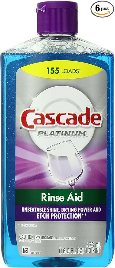 Cascade Rinse Aid Platinum Dishwasher Agent, Regular, 16 Fluid Ounce (Pack of 6)