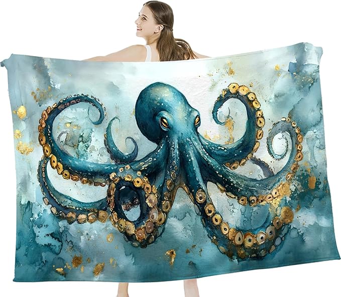 Tijuboni Octopus Throw Blanket Ocean Gifts for Girls Boys Women Men Kids Adults Soft Flannel Fleece Blanket for Couch Sofa Bed Home Decor 50"x60"