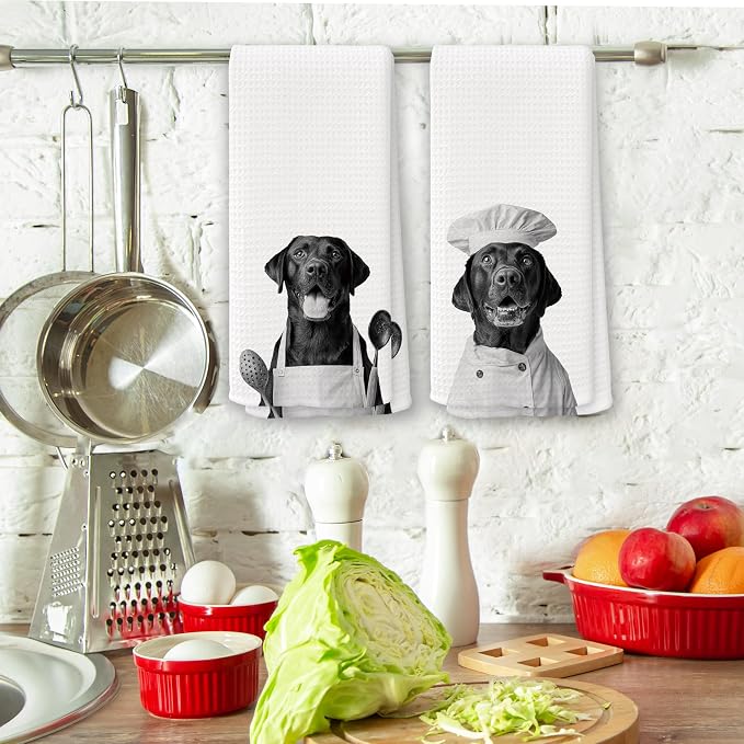 Funny Chef Labrador Retriever Kitchen Towels Set of 2, Labrador Retriever Gifts for Women Dish Tea Towels for Kitchen, Dog Mom Lovers Owner Gifts Decorative Hand Towel, 16x24 Inch