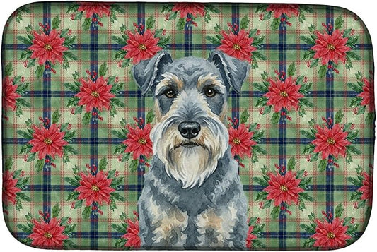Caroline's Treasures Kerry Blue Terrier Christmas PoinsettIas Dish Drying Mat Absorbent Dish Drying Mat Pad for Kitchen Counter Dish Drainer Mat for Countertop, 14 x 21", Multicolor