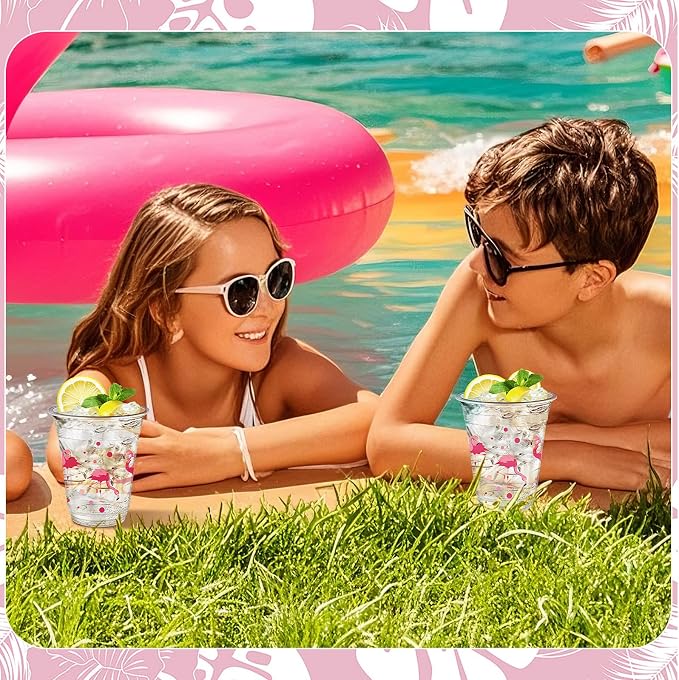 Uiifan 50 Pcs Flamingo Cups Bulk Hawaiian Luau Party Favor 12 oz Disposable Plastic Pink Flamingo Cups Summer Tropical Party Supplies for Let's Flamingle Drinking Beverage Bachelorette Bridal Shower