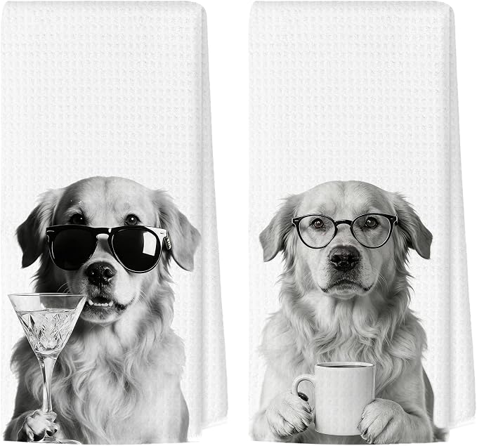 Funny Golden Retriever Kitchen Towels Set of 2, Dog Kitchen Accessories, Dog Chef Gifts for Women Decorative Hand Towels for Kitchen Decor, Golden Retriever Lovers Dish Tea Towel, 16x24 Inch