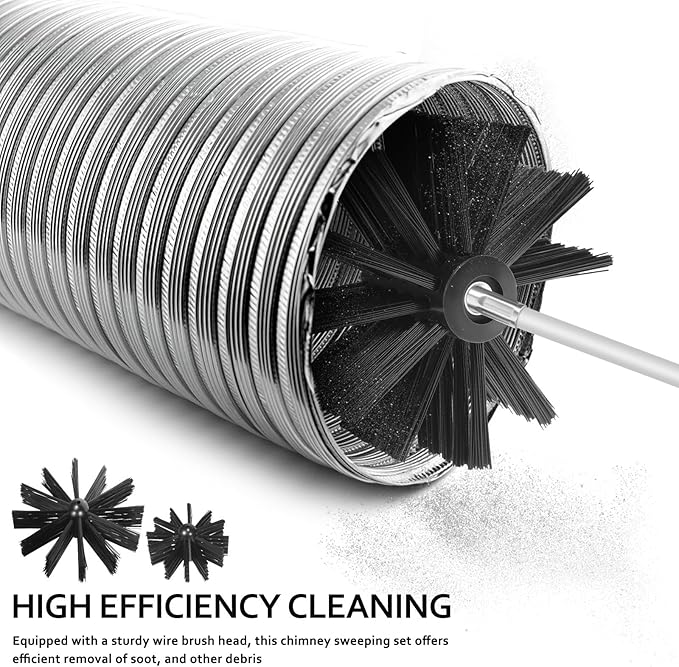 ARTIBETTER Chimney Cleaning Brush Kit with 15 Flexible Extendable Rods 4 and 6 Inch Wire Brushes for Fireplace Stove Dryer Vent and Duct Cleaning Chimney Sweep Set for Home Maintenance