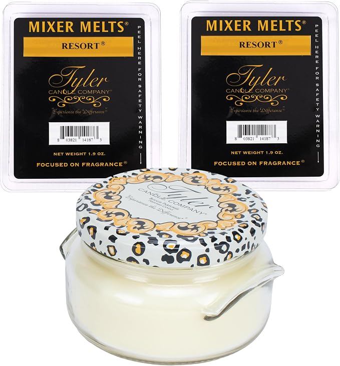Elanze Designs Tyler Candle Limelight 22 Ounce Glass Jar Candle and Resort Mixer Melts; Set of 3