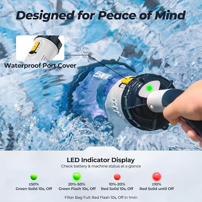 Pool Vacuum for Above Ground Pool, JESIMAIK 18.5 GPM Powerful Suction Pool Vacuum with Telescopic Pole, 60min Runtime Dual Head Rechargeable Pool Cleaner,Ideal for Leaves, Debris