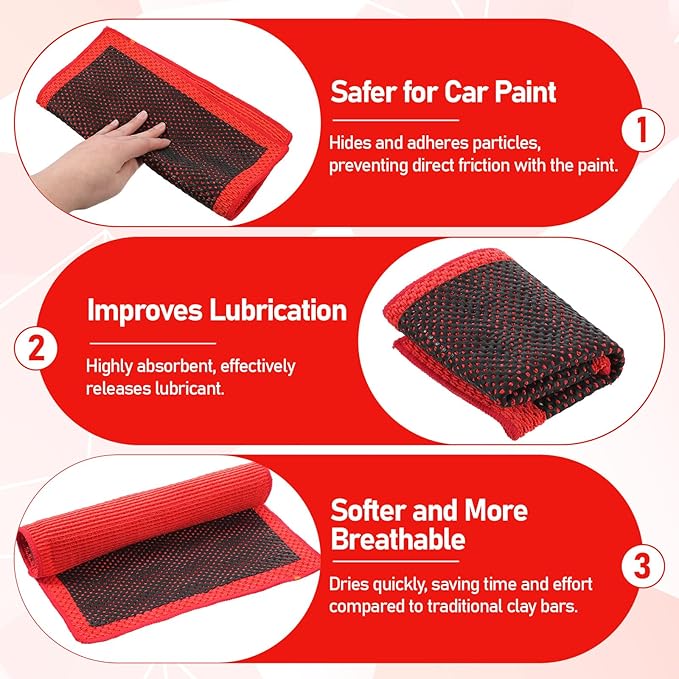 3 Pcs 12'' Clay Towel, Fine Grade Microfiber Clay Decontamination Towel for Cleaning and Release of Paint Contaminants, Improve Wax and Sealant Bond, Enhance Paint Gloss & Color Depth