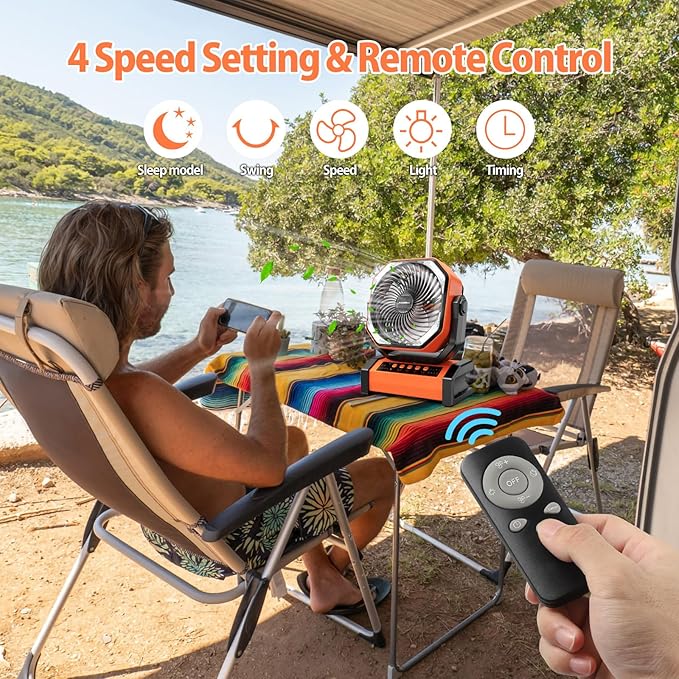 AddAcc 20000mAh Rechargeable Camping Fan + Compressed Air Duster, 30 Gear Stepless Speed, 70000 RPM Super Power Turbo Fan