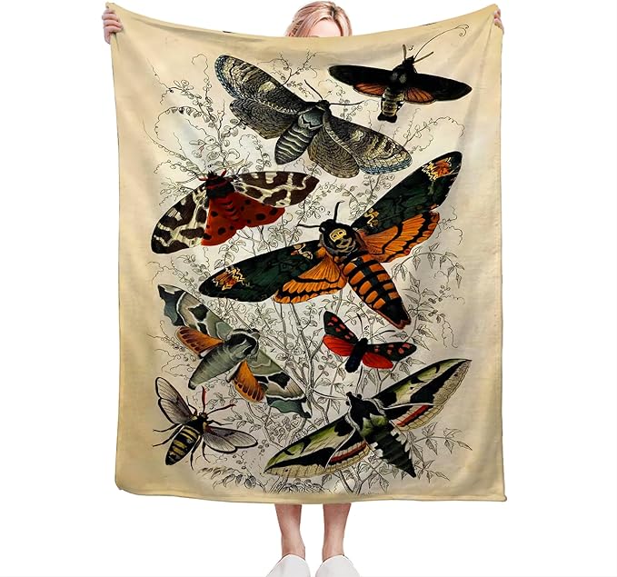 Moths Blanket Throws Moth Gifts Moths Lovers Throw Blanket for Women Men Kids Adults Soft Warm Cozy Fleece Blanket for Couch Sofa Bed 80"x60"