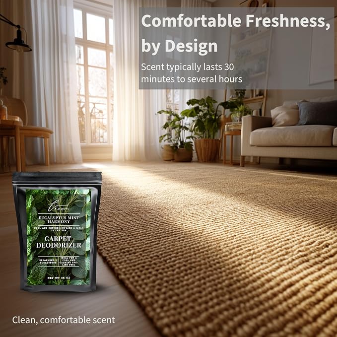 Lapew Eucalyptus Mint Carpet Deodorizer Powder - Pet Safe Freshener for Vacuuming | Scented Odor Eliminator for Home | 36 oz