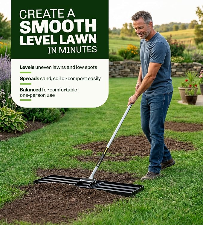 Gardease Lawn Leveling Rake 48 Inch x 10 Inch – Heavy Duty Lawn Leveler & Yard Leveling Rake – Steel Lawn Level Rake & Leveling Tool for Soil, Sand & Top Dressing