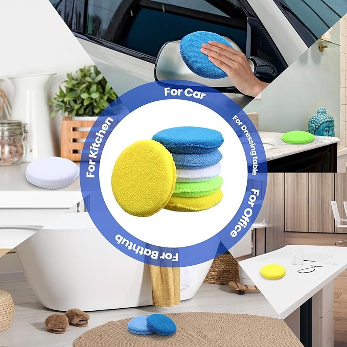 Tallew 50 Pcs Car Wax Microfiber Applicator Pads 5" Diameter Polishing Foam Pads Tire Soft Foam Sponge for Cars Detail Buffing Cleaning Polishing(5 Colors)
