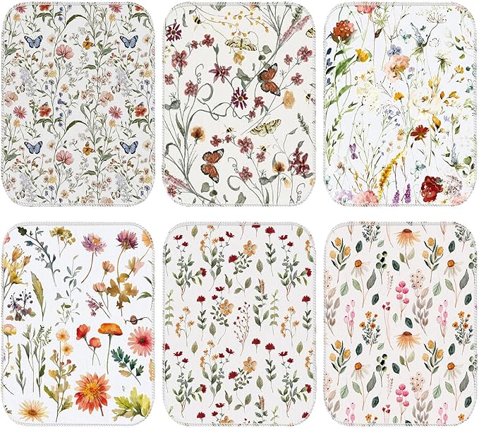 Reusable Cleaning Cloths Washable Cotton Kitchen Dish Towels for Home Party Supplies Bulk, 9.84x11.81in (36 Pack,Vintage Wildflower)