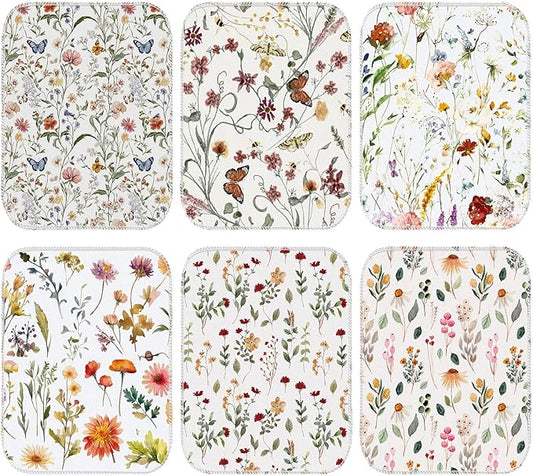 Reusable Cleaning Cloths Washable Cotton Kitchen Dish Towels for Home Party Supplies Bulk, 9.84x11.81in (36 Pack,Vintage Wildflower)