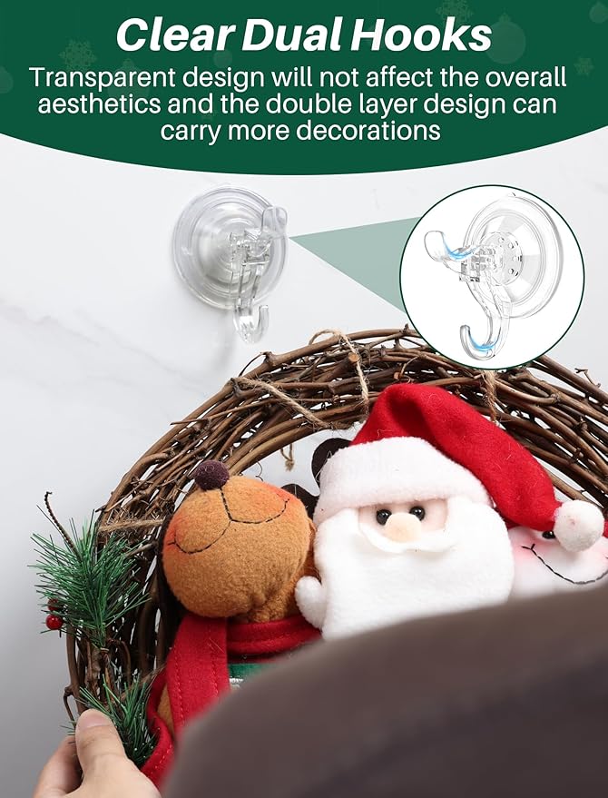 AENTGIU 10 Pack Clear Suction Cup Wreath Hanger, Heavy Duty Shower Suction Cup Hooks with Adhesive Suction Tab, Removable Strong Front Door Hooks for Hanging Wreath Ideal for Glass, Windows, Doors