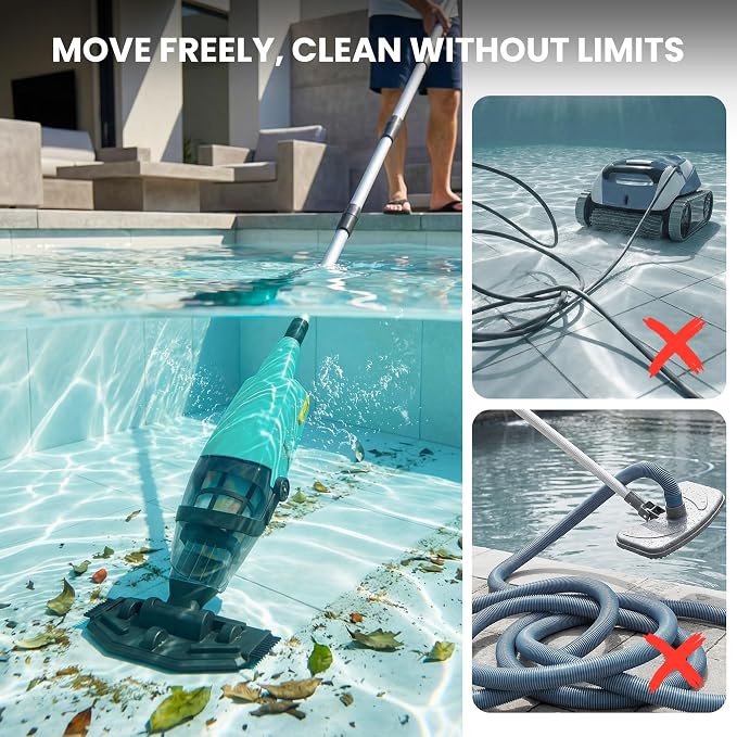 Cordless Pool Vacuum for Abound Pools & Hot Tubs, Removes Leaves Sand Debris, 18GPM Powerful Suction