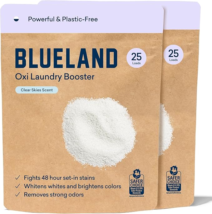 BLUELAND Laundry Essentials Refills | Laundry Detergent Tablets 120 Counts | Oxi Laundry Booster Powder Refill 2 Pack | Plastic-Free & Eco Friendly Oxy Cleaner - Plant Based Stain Remover